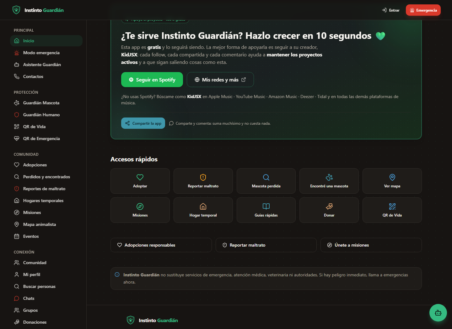 Instinto Guardian - accesos rápidos